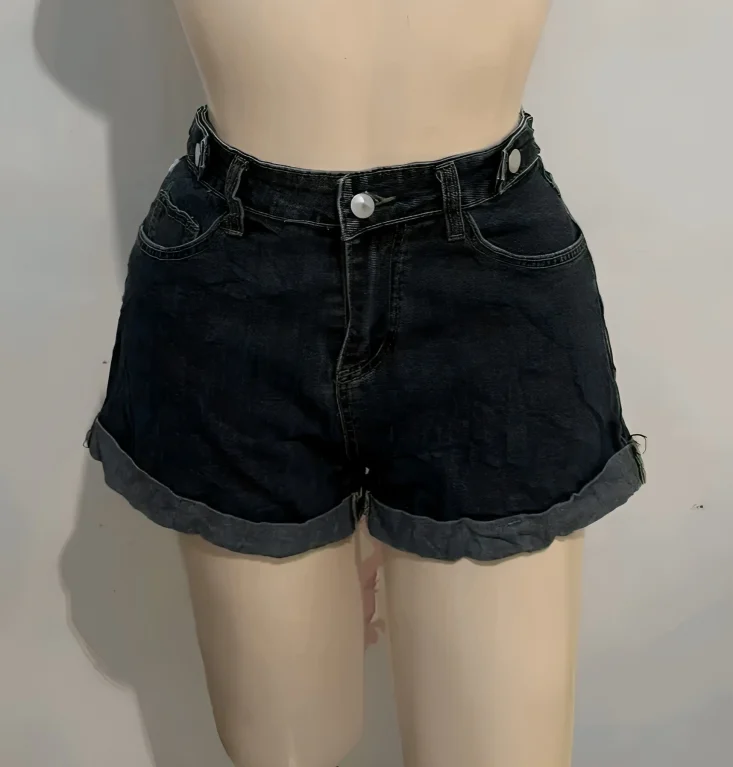 Washed black denim short